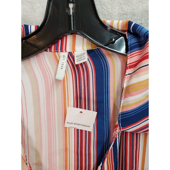 C EST 1946 Blouse Top Women Size 18/20W Multi Striped Long Balloon Sleeve Collar - Picture 6 of 9